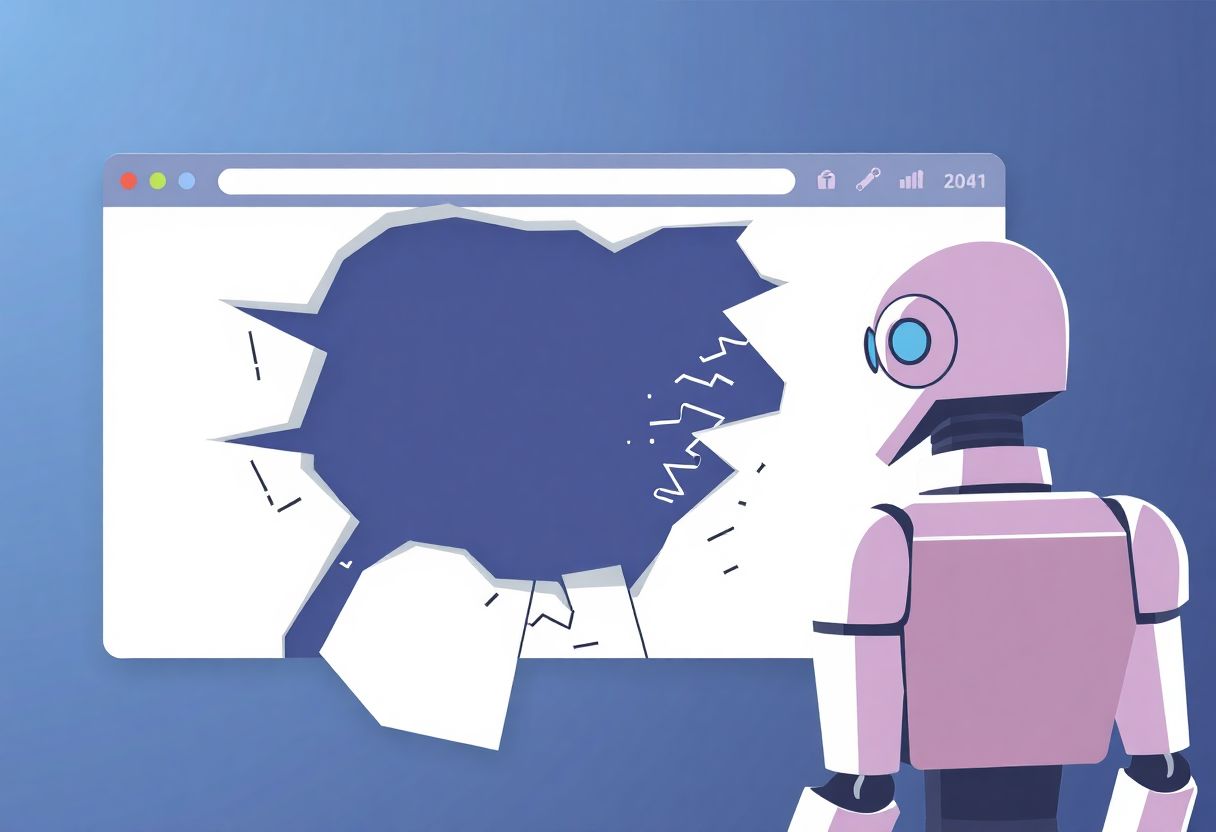 A roboter looking to a broken webpage.